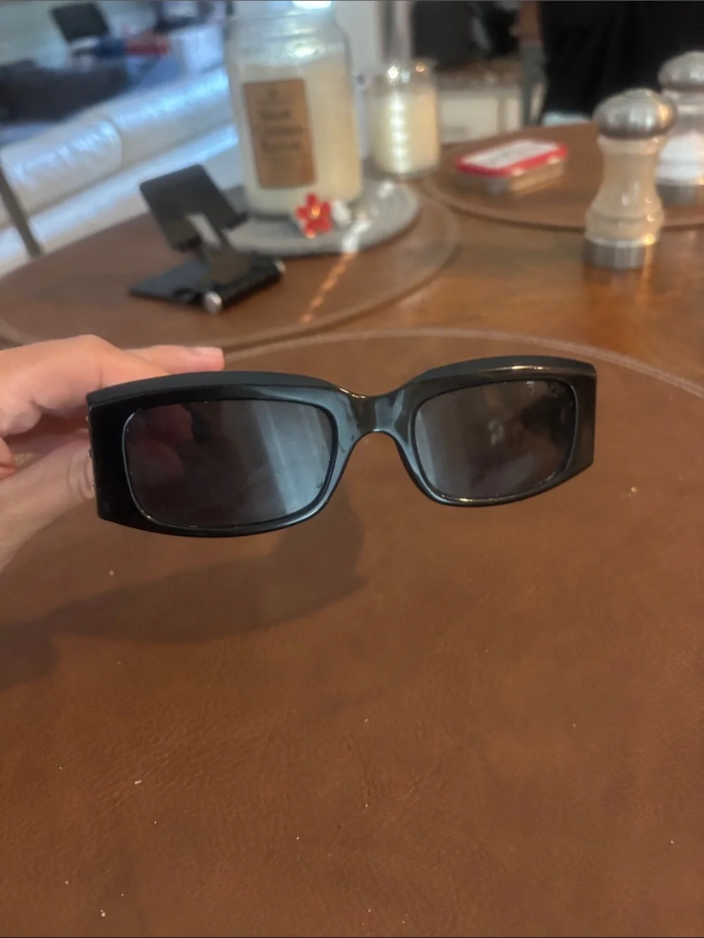 Black Rectangular Sunglasses with Gold Logo Accent